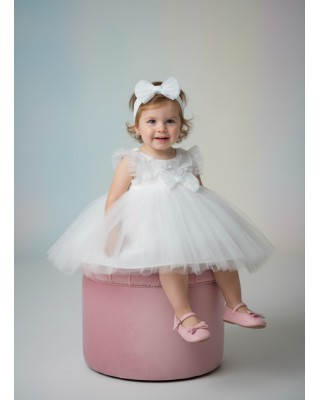 Παιδικό Φόρεμα "White Cloud" με Τούλι & Φιόγκο