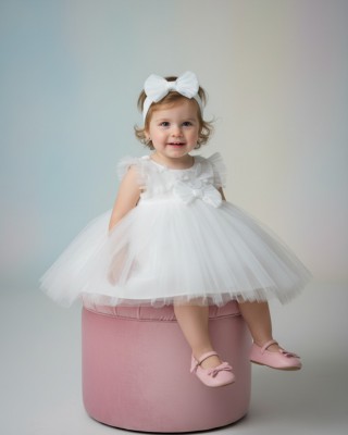 Παιδικό Φόρεμα "White Cloud" με Τούλι & Φιόγκο