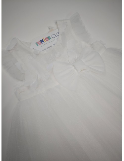 Παιδικό Φόρεμα "White Cloud" με Τούλι & Φιόγκο