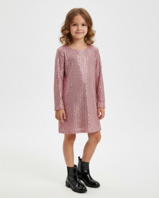 Παιδικό Ροζ Φόρεμα με Παγιέτες και Φιόγκο στην Πλάτη