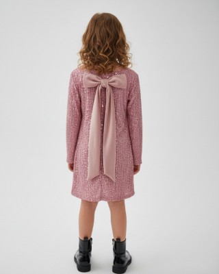 Παιδικό Ροζ Φόρεμα με Παγιέτες και Φιόγκο στην Πλάτη