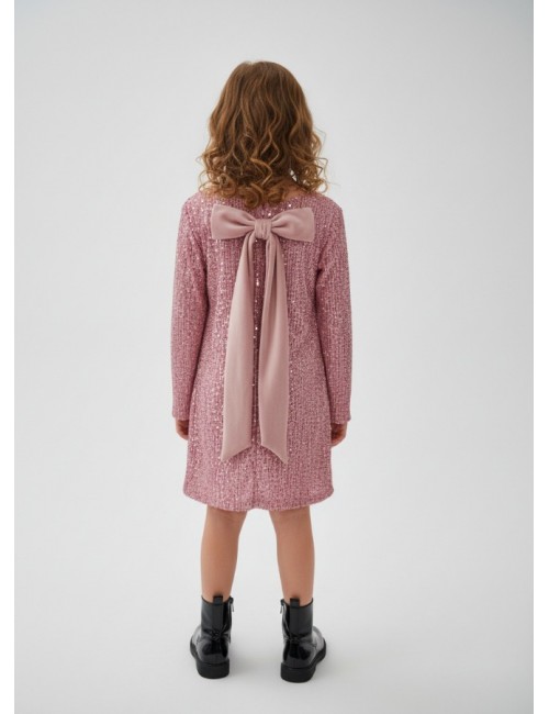 Παιδικό Ροζ Φόρεμα με Παγιέτες και Φιόγκο στην Πλάτη