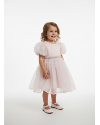 Παιδικό Φόρεμα "Nude Elegance" με Τούλι & Εντυπωσιακό Φιόγκο