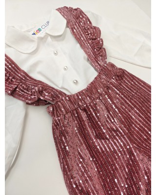 Παιδική Ολόσωμη Φόρμα "Rose Glamour" με Παγιέτες & Τιράντες