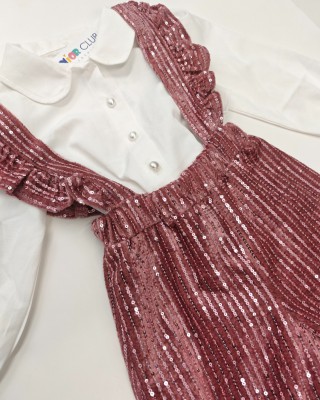 Παιδική Ολόσωμη Φόρμα "Rose Glamour" με Παγιέτες & Τιράντες