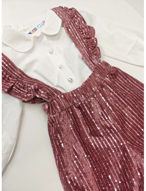 Παιδική Ολόσωμη Φόρμα "Rose Glamour" με Παγιέτες & Τιράντες