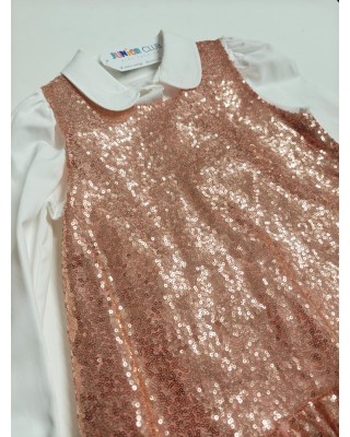 Φόρεμα με Ροζ-Χρυσές Παγιέτες & Λευκό Πουκάμισο