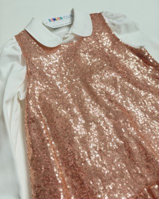 Φόρεμα με Ροζ-Χρυσές Παγιέτες & Λευκό Πουκάμισο