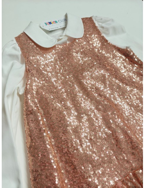 Φόρεμα με Ροζ-Χρυσές Παγιέτες & Λευκό Πουκάμισο