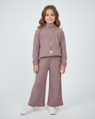 Παιδικό Σετ Rib Πλεκτό - Μοβ/Σάπιο Μήλο