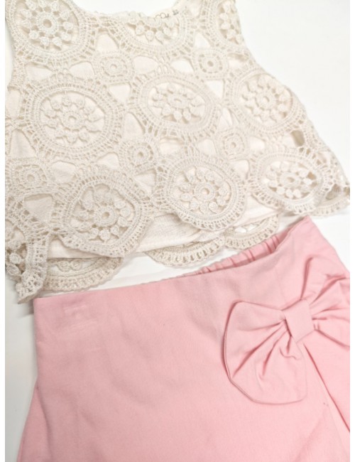 Παιδικό Σετ Δαντελένιο Τοπ & Φούστα-Σορτς (Skort)