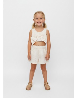 Παιδικό Σετ Σορτς & Crop Top με Μεγάλο Φιόγκο - Broderie Anglaise (Εκρού)