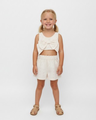 Παιδικό Σετ Σορτς & Crop Top με Μεγάλο Φιόγκο - Broderie Anglaise (Εκρού)