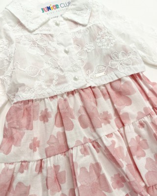 Ρομαντικό Σετ Φόρεμα Floral με Λευκό Κεντητό Μπολερό