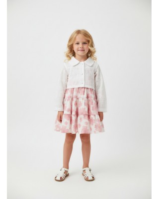 Ρομαντικό Σετ Φόρεμα Floral με Λευκό Κεντητό Μπολερό