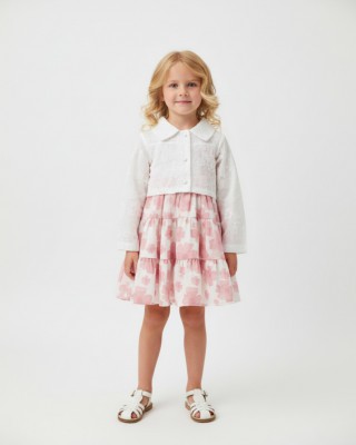 Ρομαντικό Σετ Φόρεμα Floral με Λευκό Κεντητό Μπολερό