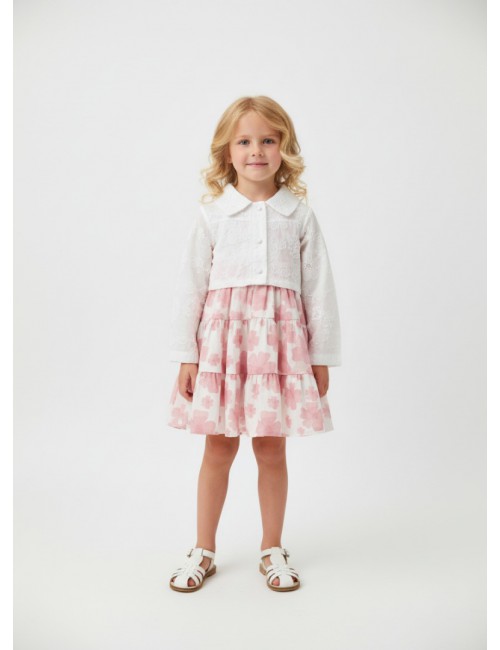 Ρομαντικό Σετ Φόρεμα Floral με Λευκό Κεντητό Μπολερό