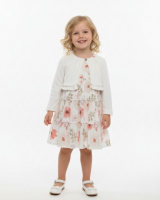 Παιδικό Φλόραλ Φόρεμα με Πλεκτή Ζακέτα (Σετ 2 Τεμαχίων)
