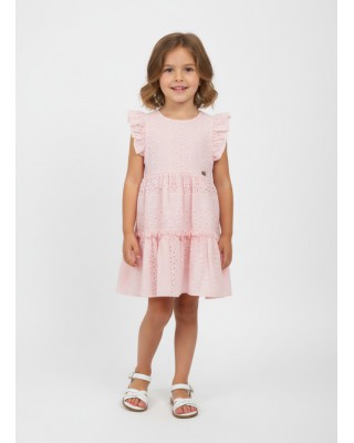 Παιδικό Φόρεμα Broderie Anglaise με Βολάν - Ροζ