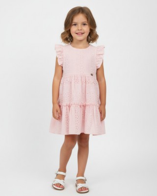 Παιδικό Φόρεμα Broderie Anglaise με Βολάν - Ροζ