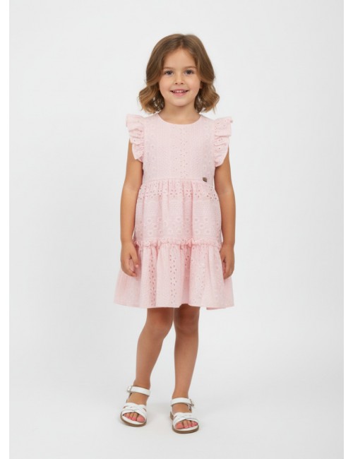 Παιδικό Φόρεμα Broderie Anglaise με Βολάν - Ροζ
