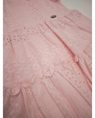Παιδικό Φόρεμα Broderie Anglaise με Βολάν - Ροζ