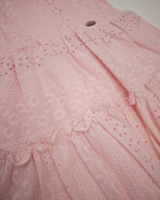 Παιδικό Φόρεμα Broderie Anglaise με Βολάν - Ροζ