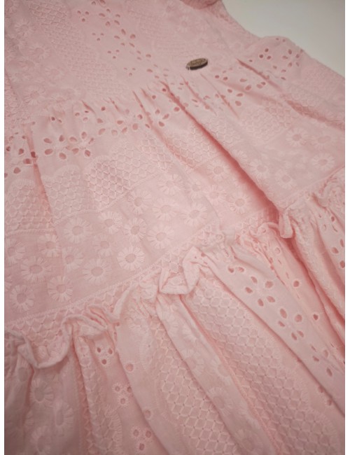 Παιδικό Φόρεμα Broderie Anglaise με Βολάν - Ροζ