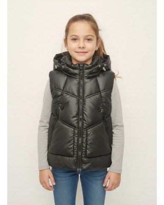 Παιδικό Αμάνικο Μπουφάν Καπιτονέ με Κουκούλα - Μαύρο