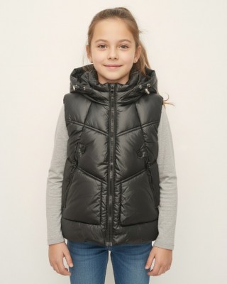 Παιδικό Αμάνικο Μπουφάν Καπιτονέ με Κουκούλα - Μαύρο