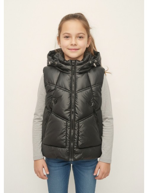 Παιδικό Αμάνικο Μπουφάν Καπιτονέ με Κουκούλα - Μαύρο