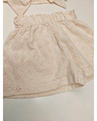 Παιδικό Σετ Σορτς & Crop Top με Μεγάλο Φιόγκο - Broderie Anglaise (Εκρού)