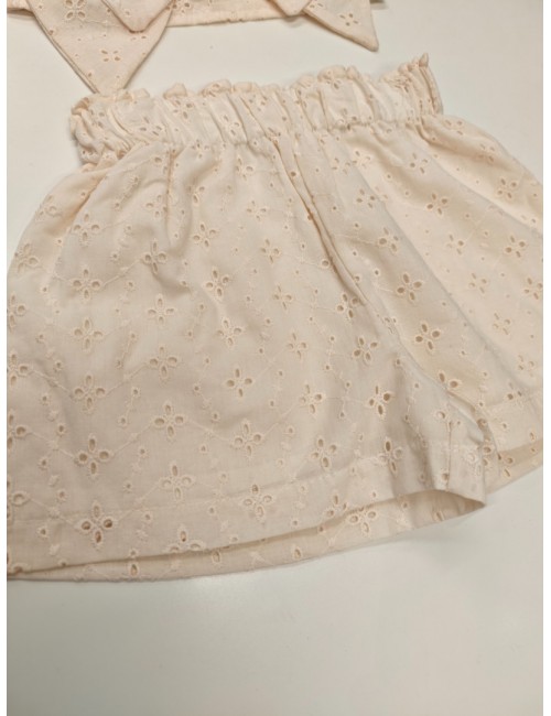 Παιδικό Σετ Σορτς & Crop Top με Μεγάλο Φιόγκο - Broderie Anglaise (Εκρού)