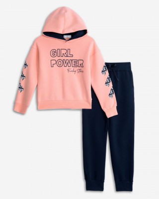 Παιδικό Σετ Φόρμας "Girl Power" - Σομόν/Σκούρο Μπλε