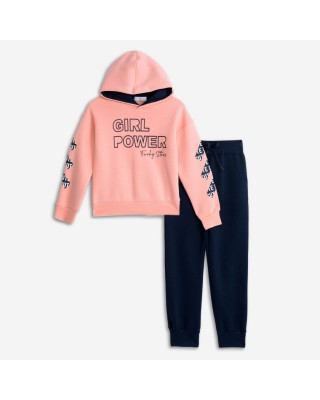 Παιδικό Σετ Φόρμας "Girl Power" - Σομόν/Σκούρο Μπλε