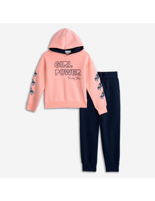 Παιδικό Σετ Φόρμας "Girl Power" - Σομόν/Σκούρο Μπλε