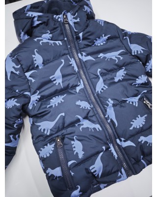 Παιδικό Φουσκωτό Μπουφάν με Print Δεινόσαυρους - Μπλε Σκούρο