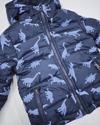 Παιδικό Φουσκωτό Μπουφάν με Print Δεινόσαυρους - Μπλε Σκούρο