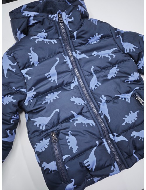 Παιδικό Φουσκωτό Μπουφάν με Print Δεινόσαυρους - Μπλε Σκούρο