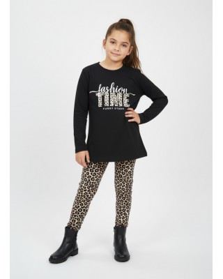 Παιδικό Σετ "Fashion Time" – Μαύρη Μπλούζα & Leopard Leggings
