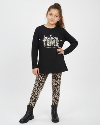 Παιδικό Σετ "Fashion Time" – Μαύρη Μπλούζα & Leopard Leggings