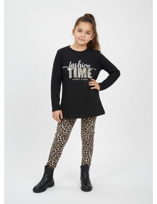 Παιδικό Σετ "Fashion Time" – Μαύρη Μπλούζα & Leopard Leggings