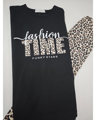 Παιδικό Σετ "Fashion Time" – Μαύρη Μπλούζα & Leopard Leggings