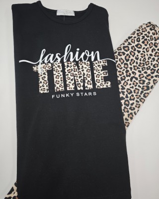 Παιδικό Σετ "Fashion Time" – Μαύρη Μπλούζα & Leopard Leggings