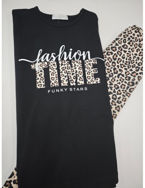 Παιδικό Σετ "Fashion Time" – Μαύρη Μπλούζα & Leopard Leggings