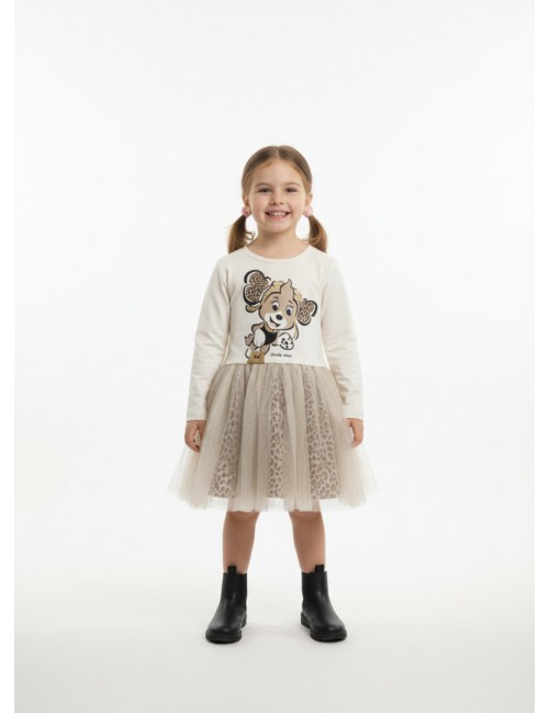 Παιδικό Φόρεμα με Τούλι και Animal Print Λεπτομέρειες