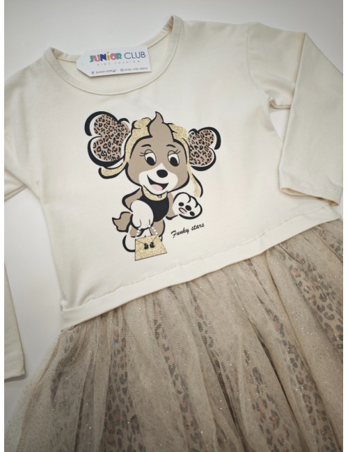 Παιδικό Φόρεμα με Τούλι και Animal Print Λεπτομέρειες