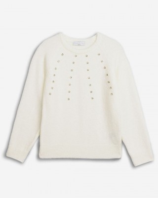 Παιδικό Πλεκτό Πουλόβερ με Strass - Εκρού