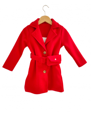 Παλτό κόκκινο με ζώνη στη μέση