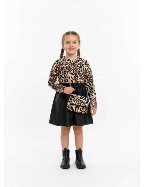 Παιδικό Φόρεμα με Animal Print & Τσάντα